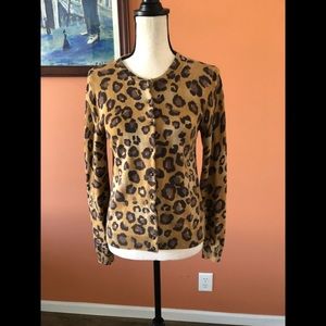 RELATIVITY camel and brown leopard print cardigan sweater
